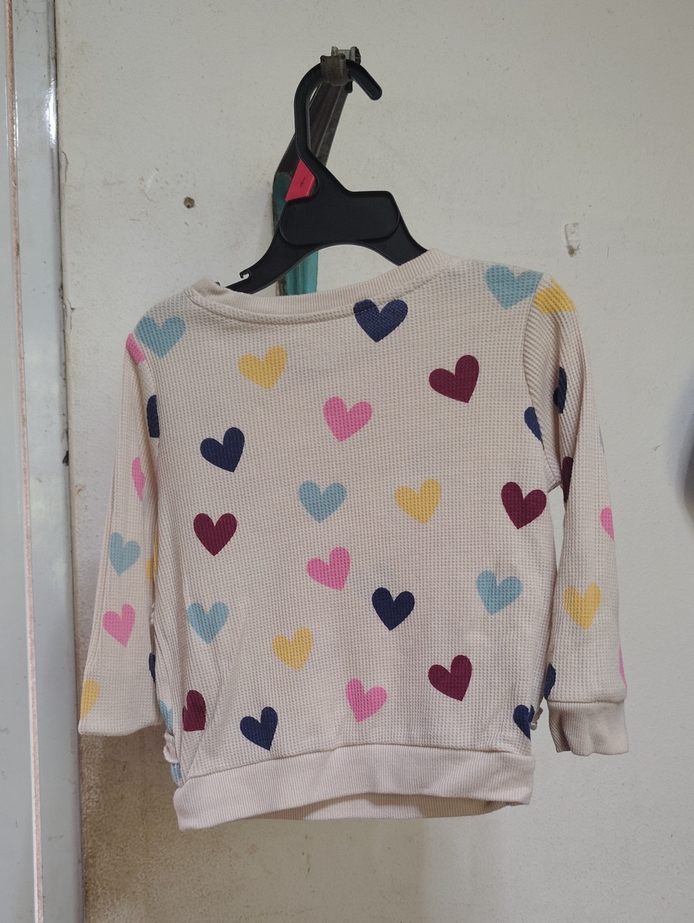 Kids Heart Print Long Sleeve Top - Cream Multicolor